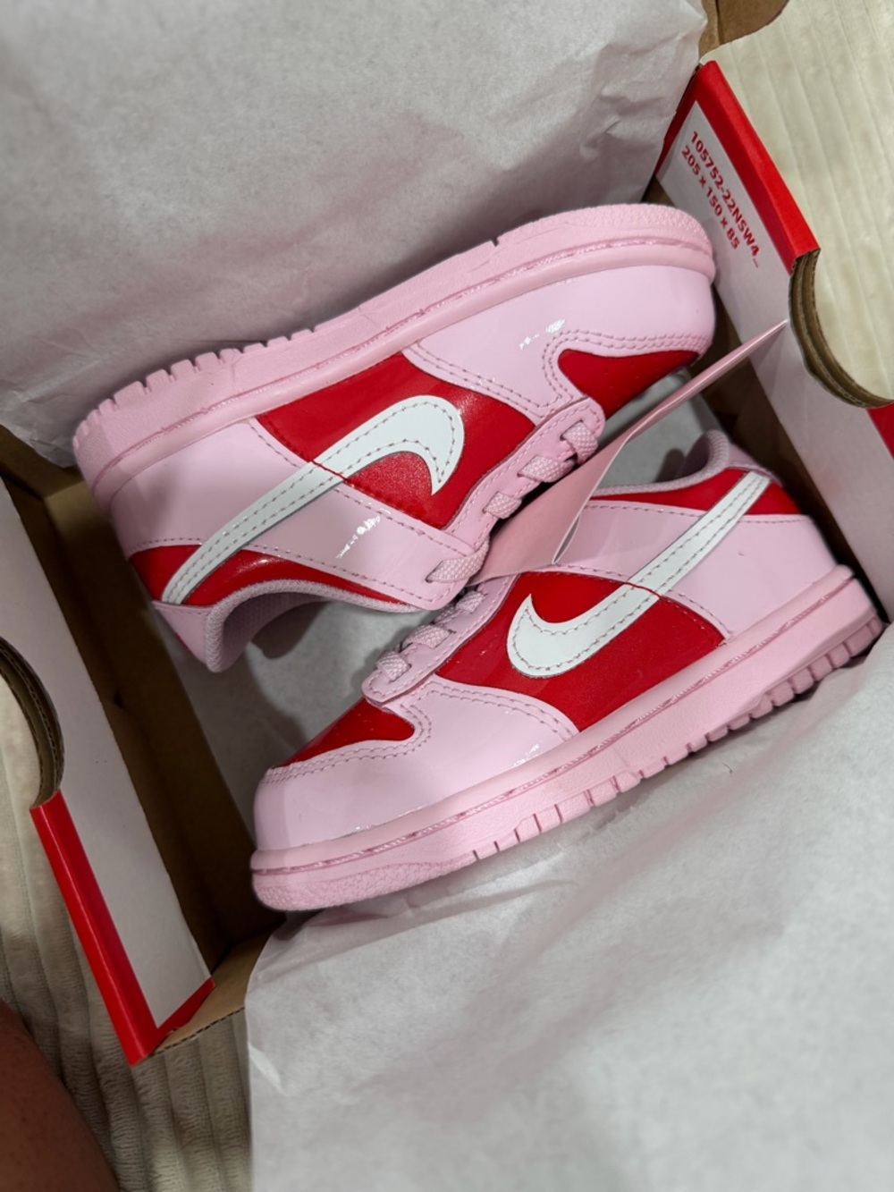 Toddler Pink and Red Valentines edition dunks 9C